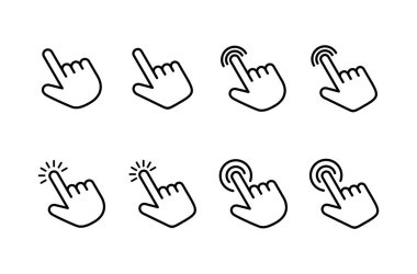 Beyaz arkaplanda el imleci simgesi vektörü izole edildi. El tıklama simgesi. Parmak gösterici vektörü