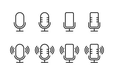 Beyaz arkaplanda izole edilmiş mikrofon simgesi vektörü. Mikrofon işareti. Karaoke mikrofon ikonu. Yayın mikrofonu işareti