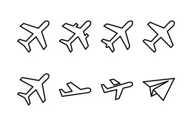 Beyaz arkaplanda izole edilmiş düzlem simgesi vektörü. Uçak vektör simgesi. Uçuş taşıma sembolü. Seyahat elementi çizimi. Tatil sembolü. Uçak.