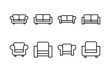 Beyaz arkaplanda izole edilmiş kanepe simgesi vektörü. Kanepe resmi. mobilya
