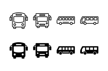 Otobüs simgesi vektörü beyaz arkaplanda izole edildi. Siyah yol vektör simgesi