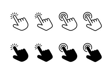 Beyaz arkaplanda el imleci simgesi vektörü izole edildi. El tıklama simgesi. Parmak gösterici vektörü