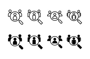 Beyaz arkaplanda izole edilmiş simge vektörü işe alınıyor. İnsan kaynakları konsepti. Adam alımı. Arama işi boşluk simgesi. İşe al. İnsan simgesi bul