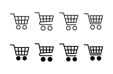 Alışveriş simgesi vektörü beyaz arkaplanda izole edildi. Alışveriş arabası ikonu. Basket ikonu. Trolley