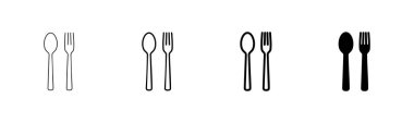 Çatal, kaşık ve bıçak beyaz arka planda izole edilmiş. Restoran ikonu. Yemek ikonu. Yiyin. Çatal bıçak simgesi. 