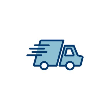 Dağıtım Simgesi vektörü beyaz arkaplanda izole edildi. Hızlı Teslimat Simgesi. Hızlı nakliye kamyonu. Kamyon simgesi teslimatı