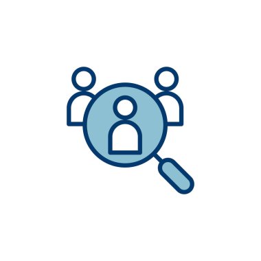 Beyaz arkaplanda izole edilmiş simge vektörü işe alınıyor. İnsan kaynakları konsepti. Adam alımı. Arama işi boşluk simgesi. İşe al. İnsan simgesi bul