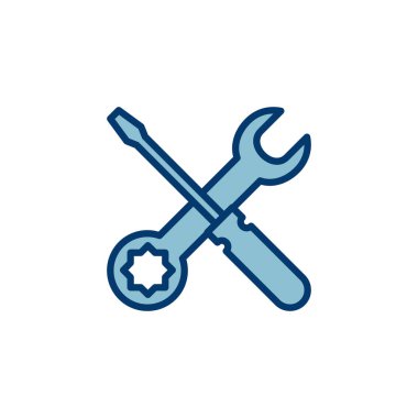 Beyaz arkaplanda izole edilmiş ikon vektörünü onar. İngiliz anahtarı ve tornavida simgesi. Ayarlar vektör simgesi. Bakım. araçlar