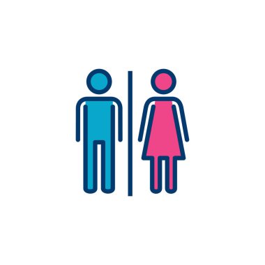 Tuvalet ikonu vektörü beyaz arkaplanda izole edildi. Tuvalet tabelası. Kadın ve erkek tuvalet işaretleri vektörü. Erkek ve dişi simgesi