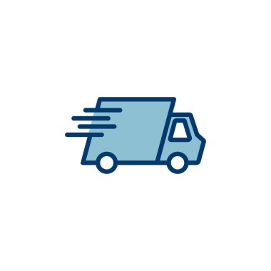 Dağıtım Simgesi vektörü beyaz arkaplanda izole edildi. Hızlı Teslimat Simgesi. Hızlı nakliye kamyonu. Kamyon simgesi teslimatı