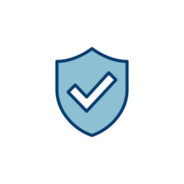 Beyaz arkaplanda izole edilmiş kalkan işaretleme simgesi vektörü. Koruma onayı işareti. Güvenli simge vektörü