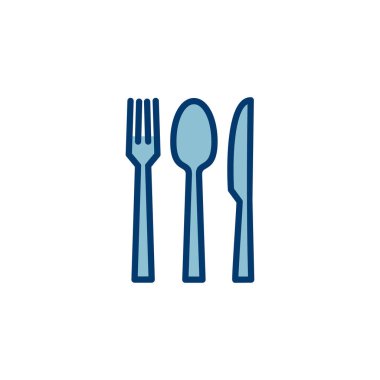 Çatal, kaşık ve bıçak beyaz arka planda izole edilmiş. Restoran ikonu. Yemek ikonu. Yiyin. Çatal bıçak simgesi. 