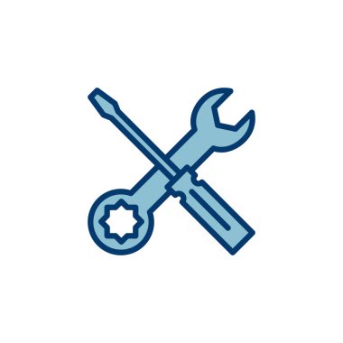 Beyaz arkaplanda izole edilmiş ikon vektörünü onar. İngiliz anahtarı ve tornavida simgesi. Ayarlar vektör simgesi. Bakım. araçlar