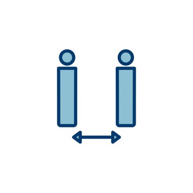 Sosyal uzaklık simgesi vektörü beyaz arkaplanda izole edildi. Mesafeyi koru. Coronavirus. Sosyal Mesafe ve Kişisel Karantina.