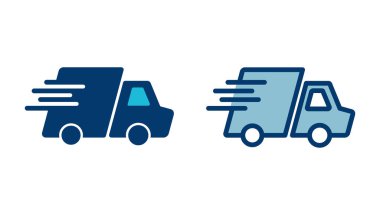 Dağıtım Simgesi vektörü beyaz arkaplanda izole edildi. Hızlı Teslimat Simgesi. Hızlı nakliye kamyonu. Kamyon simgesi teslimatı