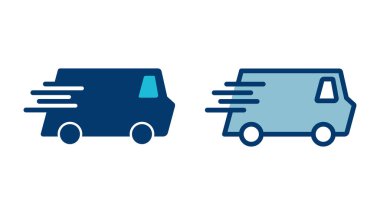 Dağıtım Simgesi vektörü beyaz arkaplanda izole edildi. Hızlı Teslimat Simgesi. Hızlı nakliye kamyonu. Kamyon simgesi teslimatı