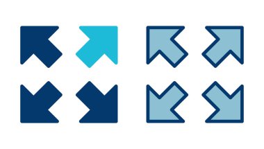 Beyaz arkaplanda tam ekran simge vektörü izole edildi. Tam ekran simgesine genişlet. Tam ekran işaret simgesi. Oklar sembolü