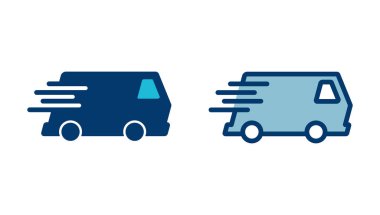 Dağıtım Simgesi vektörü beyaz arkaplanda izole edildi. Hızlı Teslimat Simgesi. Hızlı nakliye kamyonu. Kamyon simgesi teslimatı