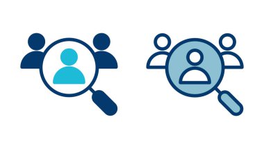 Beyaz arkaplanda izole edilmiş simge vektörü işe alınıyor. İnsan kaynakları konsepti. Adam alımı. Arama işi boşluk simgesi. İşe al. İnsan simgesi bul