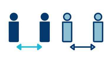 Sosyal uzaklık simgesi vektörü beyaz arkaplanda izole edildi. Mesafeyi koru. Coronavirus. Sosyal Mesafe ve Kişisel Karantina.