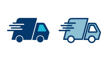 Dağıtım Simgesi vektörü beyaz arkaplanda izole edildi. Hızlı Teslimat Simgesi. Hızlı nakliye kamyonu. Kamyon simgesi teslimatı