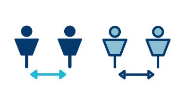 Sosyal uzaklık simgesi vektörü beyaz arkaplanda izole edildi. Mesafeyi koru. Coronavirus. Sosyal Mesafe ve Kişisel Karantina.