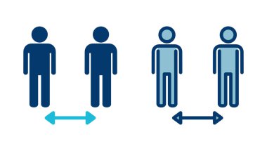 Sosyal uzaklık simgesi vektörü beyaz arkaplanda izole edildi. Mesafeyi koru. Coronavirus. Sosyal Mesafe ve Kişisel Karantina.