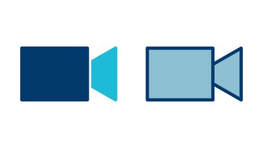 Video kamera ikonu vektörü beyaz arkaplanda izole edildi. Video kamera vektör simgesi. Kamera Simgeleri. Film tabelası. Sinema