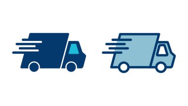 Dağıtım Simgesi vektörü beyaz arkaplanda izole edildi. Hızlı Teslimat Simgesi. Hızlı nakliye kamyonu. Kamyon simgesi teslimatı