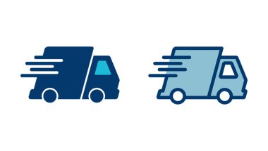 Dağıtım Simgesi vektörü beyaz arkaplanda izole edildi. Hızlı Teslimat Simgesi. Hızlı nakliye kamyonu. Kamyon simgesi teslimatı