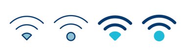 WIFI Simge vektörü beyaz arkaplanda izole edildi. Sinyal vektör simgesi. Kablosuz ve kablosuz ağ simgesi veya uzak internet erişimi için imza