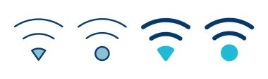 WIFI Simge vektörü beyaz arkaplanda izole edildi. Sinyal vektör simgesi. Kablosuz ve kablosuz ağ simgesi veya uzak internet erişimi için imza