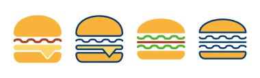 Hamburger ikonu vektörü beyaz arkaplanda izole edildi. Hamburger ve hamburger ikonu. Fast food vektör simgesi
