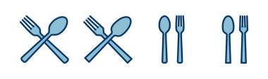 Çatal, kaşık ve bıçak beyaz arka planda izole edilmiş. Restoran ikonu. Yemek ikonu. Yiyin. Çatal bıçak simgesi. 