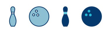 Bowling oyunu Pin Icon vektörü beyaz arkaplanda izole edildi. Bowling ikonu, top ve iğne