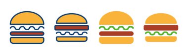 Hamburger ikonu vektörü beyaz arkaplanda izole edildi. Hamburger ve hamburger ikonu. Fast food vektör simgesi