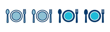 Çatal, kaşık ve bıçak beyaz arka planda izole edilmiş. Restoran ikonu. Yemek ikonu. Yiyin. Çatal bıçak simgesi. 
