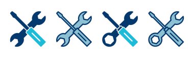 Beyaz arkaplanda izole edilmiş ikon vektörünü onar. İngiliz anahtarı ve tornavida simgesi. Ayarlar vektör simgesi. Bakım. araçlar
