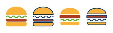 Hamburger ikonu vektörü beyaz arkaplanda izole edildi. Hamburger ve hamburger ikonu. Fast food vektör simgesi