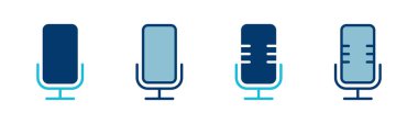 Beyaz arkaplanda izole edilmiş mikrofon simgesi vektörü. Mikrofon işareti. Karaoke mikrofon ikonu. Yayın mikrofonu işareti