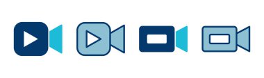 Video kamera ikonu vektörü beyaz arkaplanda izole edildi. Video kamera vektör simgesi. Kamera Simgeleri. Film tabelası. Sinema