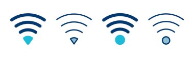 WIFI Simge vektörü beyaz arkaplanda izole edildi. Sinyal vektör simgesi. Kablosuz ve kablosuz ağ simgesi veya uzak internet erişimi için imza