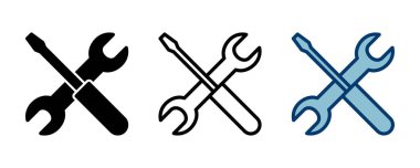 Beyaz arkaplanda izole edilmiş ikon vektörünü onar. İngiliz anahtarı ve tornavida simgesi. Ayarlar vektör simgesi. Bakım. araçlar