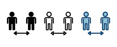 Sosyal uzaklık simgesi vektörü beyaz arkaplanda izole edildi. Mesafeyi koru. Coronavirus. Sosyal Mesafe ve Kişisel Karantina.