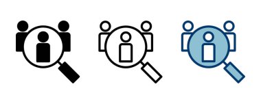 Beyaz arkaplanda izole edilmiş simge vektörü işe alınıyor. İnsan kaynakları konsepti. Adam alımı. Arama işi boşluk simgesi. İşe al. İnsan simgesi bul