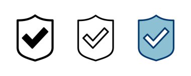 Beyaz arkaplanda izole edilmiş kalkan işaretleme simgesi vektörü. Koruma onayı işareti. Güvenli simge vektörü