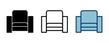 Beyaz arkaplanda izole edilmiş kanepe simgesi vektörü. Kanepe resmi. mobilya
