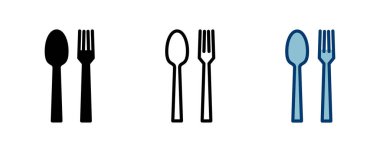 Çatal, kaşık ve bıçak beyaz arka planda izole edilmiş. Restoran ikonu. Yemek ikonu. Yiyin. Çatal bıçak simgesi. 