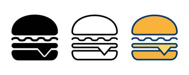 Hamburger ikonu vektörü beyaz arkaplanda izole edildi. Hamburger ve hamburger ikonu. Fast food vektör simgesi