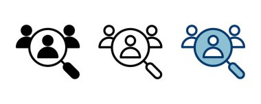 Beyaz arkaplanda izole edilmiş simge vektörü işe alınıyor. İnsan kaynakları konsepti. Adam alımı. Arama işi boşluk simgesi. İşe al. İnsan simgesi bul